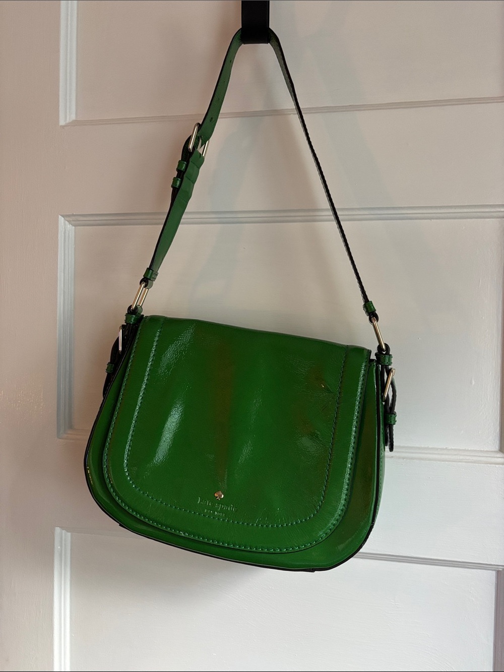 kate spade glossy green leather shoulder bag